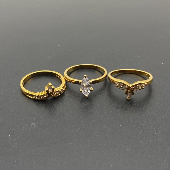 NWT NV Gold Tone 3 Pc Marquise CZ Bridal Ring Set Sz 10 Engagement Enhancers - Picture 3 of 11
